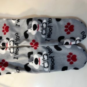 Soft fleece sock women’s 7.5-9 hiking sock, slippers, sleep socks.”woof woof”
